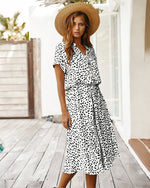 Casual Polka Dot V-Neck Short Sleeve Midi Dress