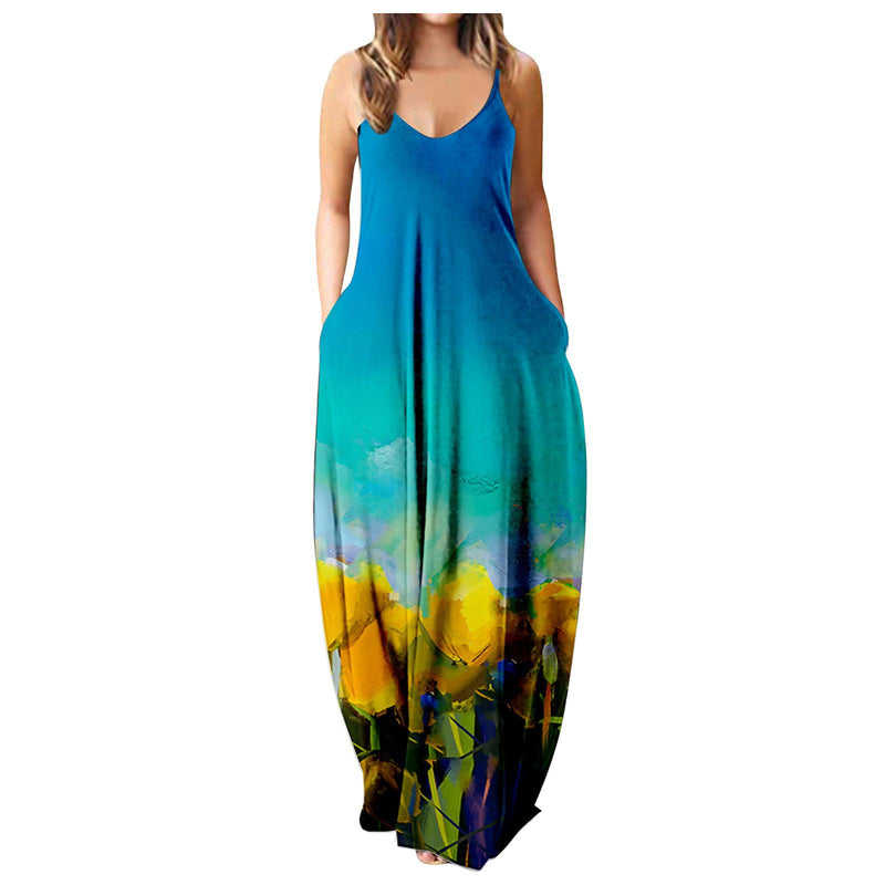 Floor Length Sleeveless Side Pocket Maxi Dress