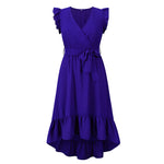 Casual Ruffle Sleeve V Neck Side Wrap Maxi Dress