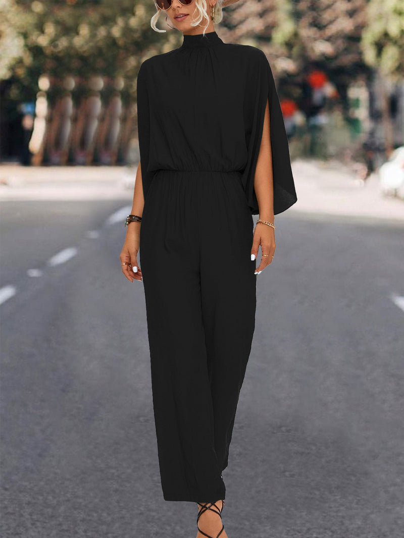 Fashion Batwing Sleeve Turtleneck Solid Jumpsuit