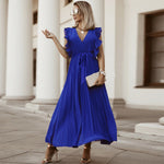 Ruffle Sleeveless V Neck Wrap Front Maxi Dress