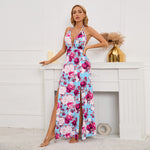 Sleeveless Backless Floral Print High Split Maxi Dress