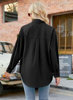 Turn Down Collar Long Sleeve Buttoned Solid Cardigan Shirt