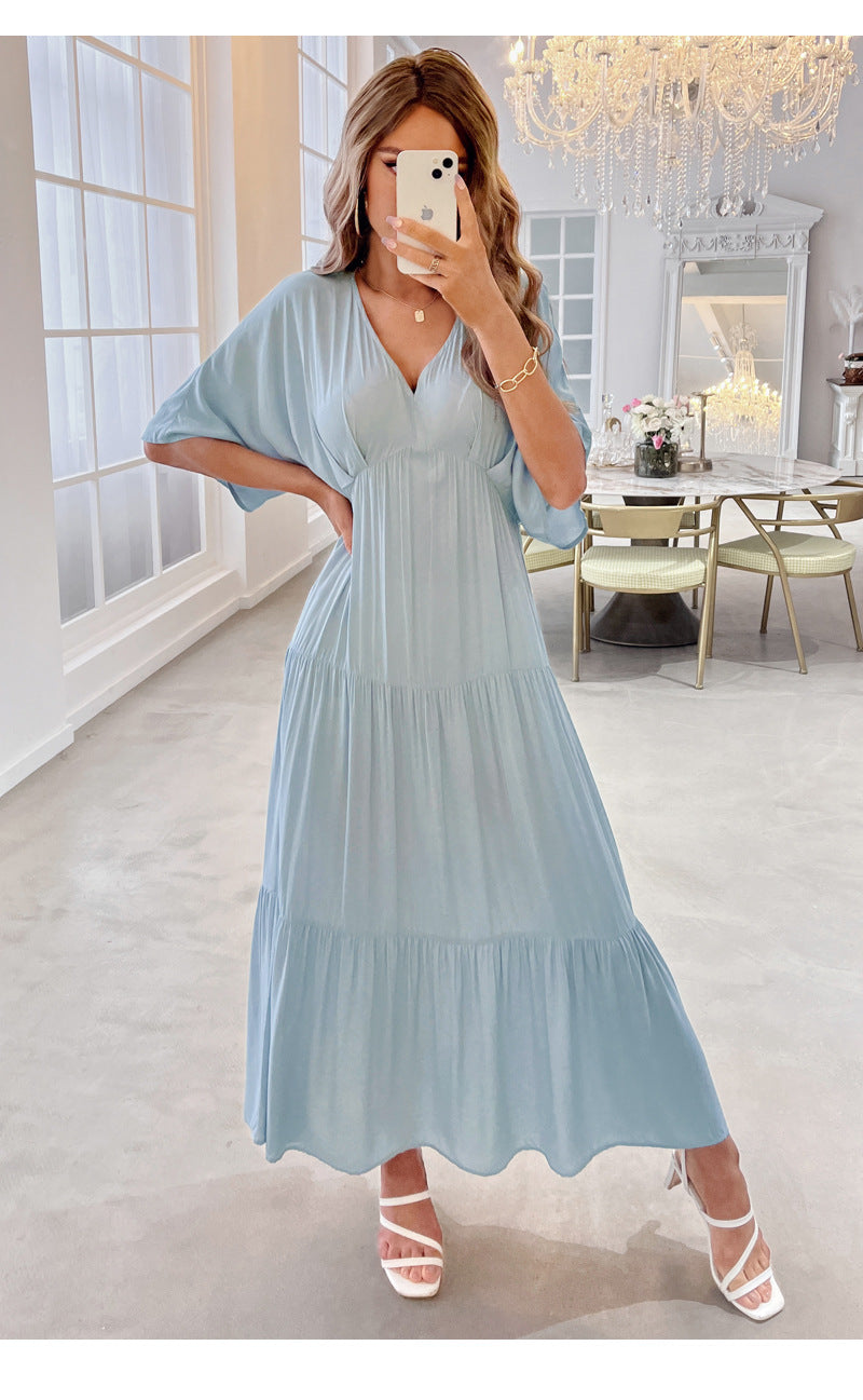 Elegant V Neck Short Sleeve Maxi Dress