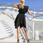 Ruffle Sleeve Waist Tie Solid Color Mini Dress