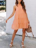 Solid Color Sleeveless Halter Neck Flowy Mini Dress