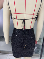 Fashion Spaghetti Strap Sequined Backless Mini Dress