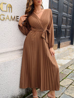 Side Split V Neck Long Sleeve Maxi Dress