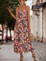 Spaghetti Strap Sleeveless Backless Floral Print Split Maxi Dress