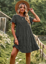 Casual Short Sleeve O-Neck Printed Loose Mini Dress