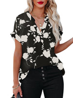 Floral Print Loose V Neck Blouse Top