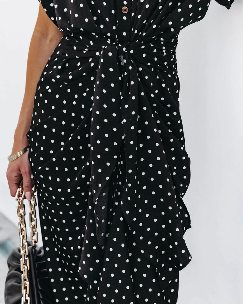 Wrap Front Polka Dot Short Sleeve Maxi Dress