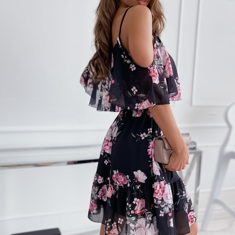 Floral Off Shoulder Spaghetti Strap Mini Dress