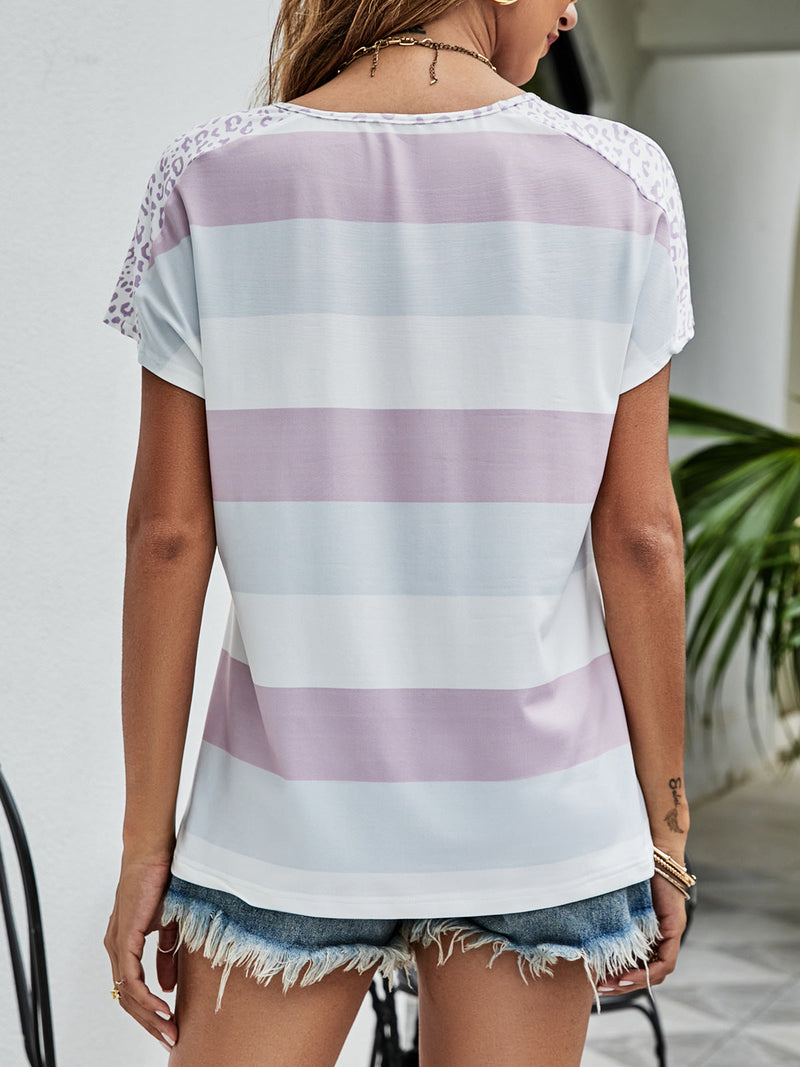 Casual Short Sleeve V-Neck Printed Loose T-Shirt