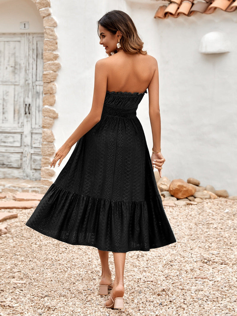 Casual Sleeveless Backless Solid Flared Midi Dress