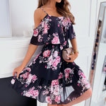 Floral Off Shoulder Spaghetti Strap Mini Dress