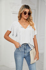 Round Neck Short Sleeve Solid Color Loose Top