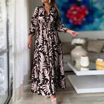 Casual Long Sleeve V Neck Floral Maxi Dress