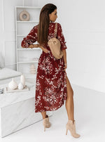 Short Sleeve Flowy V Neck Side Split Maxi Dress