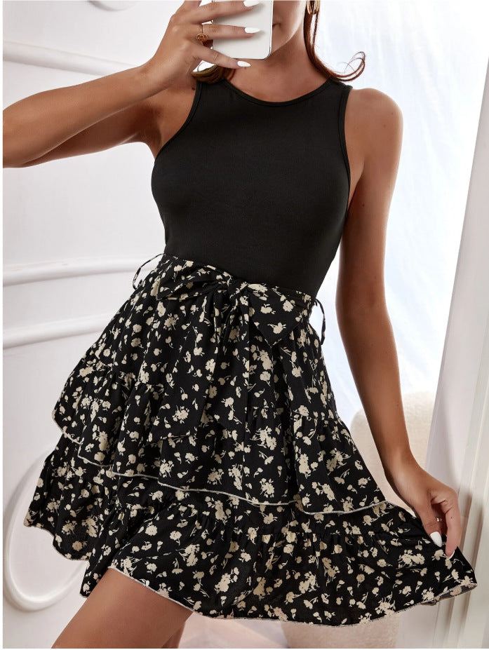 Elegant Sleeveless Round Neck Floral Tank Mini Dress