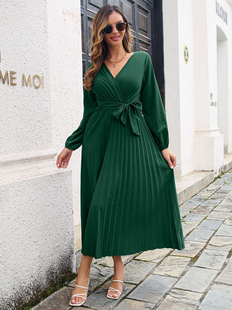 Side Split V Neck Long Sleeve Maxi Dress