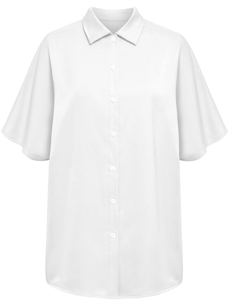 Turn Down Collar Short Sleeve Button Solid Shirt