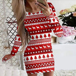 Fashion Round Neck Long Sleeve Print Mini Dress