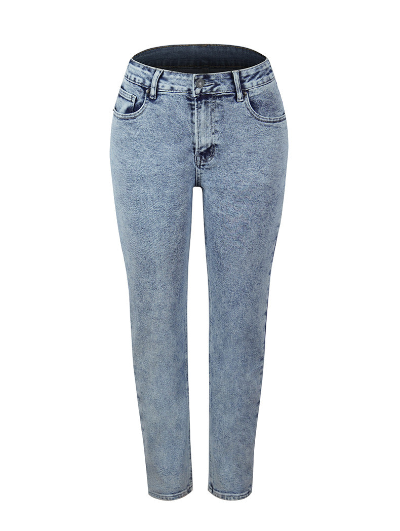 Zipper Closure Pocket Denim Long Jean Pants