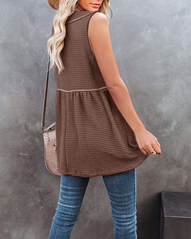 Casual V-Neck Sleeveless Solid Loose Blouse Top