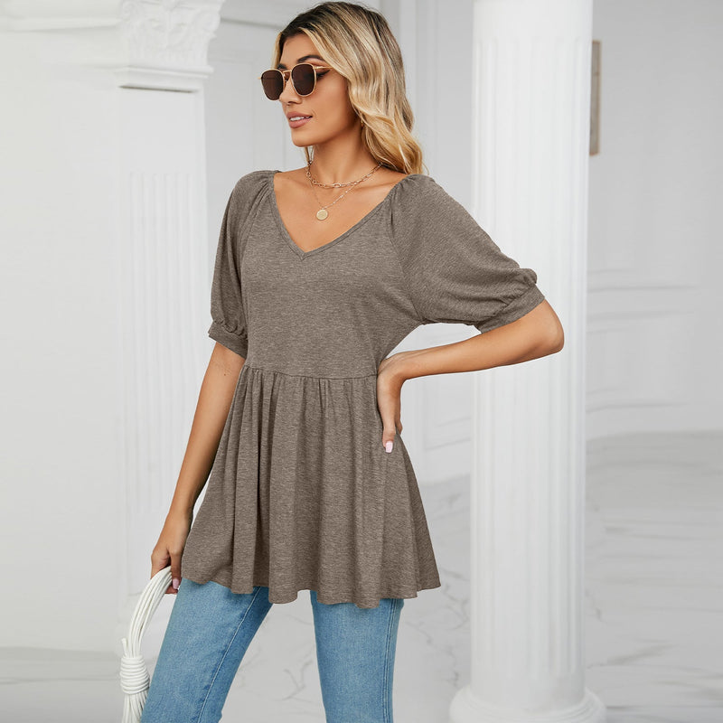 Offshoulder Short Sleeve Solid Color Blouse Top