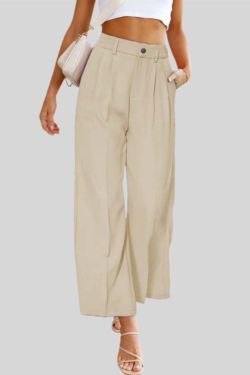 Fashion High Waist Loose Solid Color Pocketed Pant