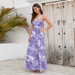 Spaghetti Strap V-Neck Printed Pleated Maxi Dress