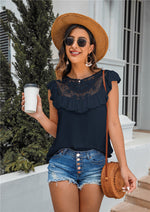 Casual Round Lace Neck Sleeveless Top