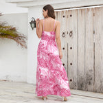 Spaghetti Strap V-Neck Printed Pleated Maxi Dress