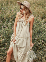 Square Neck Spaghetti Strap Sleeveless Maxi Dress