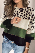 Round Neck Long Sleeve Cheetah Printed Loose Sweatshirt