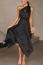 Sleeveless One Shoulder Front Tie Maxi Dress