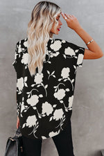 Floral Print Loose V Neck Blouse Top