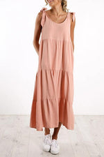 Bow Tie Ruffles Maxi Dress