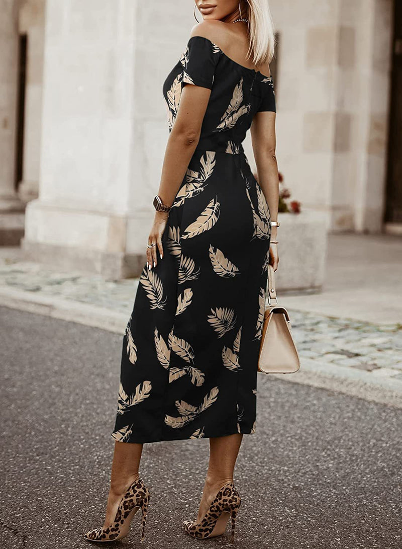 Round Neck Short Sleeve Printed Irregular Midi Dress