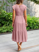 Solid Color Round Neck Cap Sleeve Loose Maxi Dress