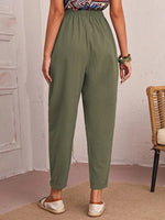 Elegant High Waist Pocketed Solid Color Loose Pants