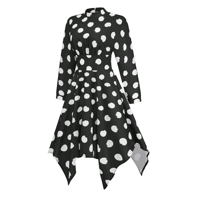 Casual Polka Dot Long Sleeve Midi Dress