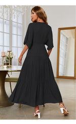 Elegant V Neck Short Sleeve Maxi Dress