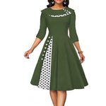 Elegant 3/4 Sleeve Retro Formal Flared Midi Dress