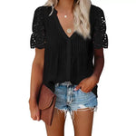 Lace Short Sleeve V Neck Blouse Top