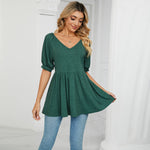 Offshoulder Short Sleeve Solid Color Blouse Top