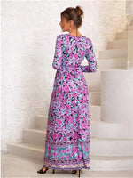 Fashion Floral Print Long Sleeve O-Neck Maxi Dress