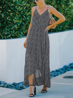 Casual V Neck Sleeveless Spaghetti Strap Dot Maxi Dress