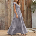 Ruffle Sleeve High Waist V Neck Maxi Dress